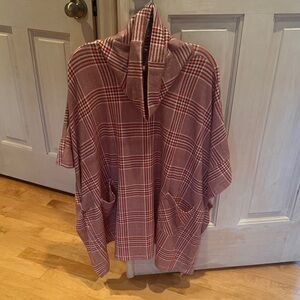 Kori Red/Pink Plaid Women's Side Tie Poncho Top NWOT